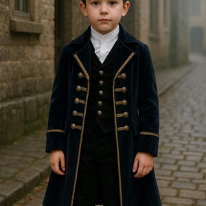Navy Velvet Prince Coat | Children's Victorian Royal Boys Military Jacket | Historical, Weddings, Christmas Costume