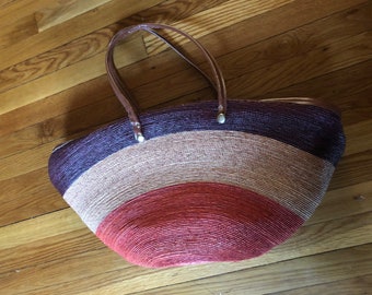Vintage Striped Straw Tote Bag