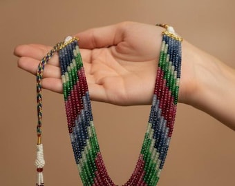Handgemaakte natuurlijke multi-onyx-korundketting | Natuurlijke multi-onyxkralen 4–5 MM | Statementketting met 5 tot 12 strengen | Sieraden op maat