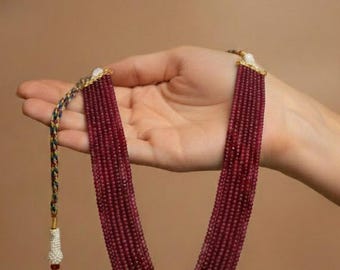 Natuurlijke robijnrode onyx-kralenketting | Aangepaste lengte met verstelbare draad | Edelsteenkralen van 4-5 mm | Handgemaakte meditatiesieraden
