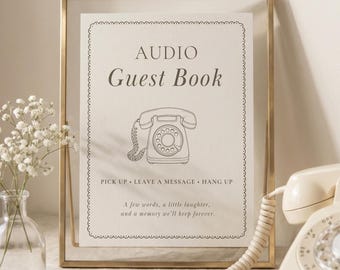 Audio Guest Book Sign, Wedding Voicemail Sign, Retro Telephone Wedding Sign, Minimal Reception Sign | WD03