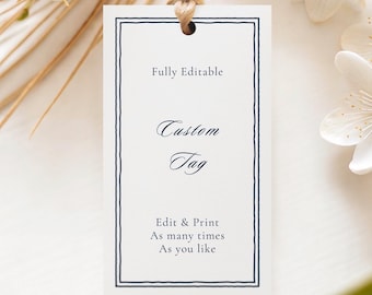 Modern Minimal Tag Template with Hand Drawn Blue Border, Wedding Favor Tag, Simple Event Gift Tag
