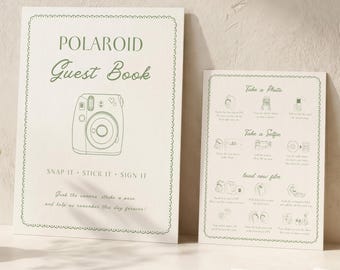 Polaroid GuestBook Sign Template — Editable Photo Guestbook Sign & Instruction Card