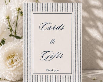 Minimal Cards and Gifts Sign Template, Luxury Blue Wedding Reception Sign, Old Money Decor | WD01