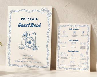 Polaroid Guest Book Sign Set - Minimal Nautical Wedding Signage, Printable Photo Guestbook Instructions | WD18
