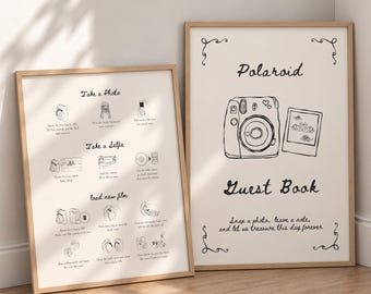 Wedding Instant Photo Guest Book Sign with Hand-Drawn Camera, Editable Canva Template | WD20