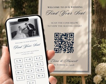 Seating Chart Sign Template, QR Code with Website, Digital  Find Your Seat, Minimal Wedding Arrangement, Alphabetical Guest List | WD01