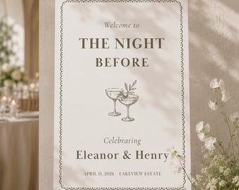 The Night Before Welcome Sign, Vintage Cocktail Canva Template | WD03