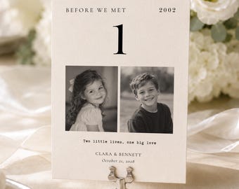 Photo Table Numbers Card Template, Editable Childhood Photo Wedding Sign, Printable Minimalist Table Decor, 5x7 A5