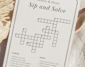 Custom Wedding Crossword Puzzle - Sip and Solve Game, minimal Puzzle Template, Reception Activity Game Card, Editable Printable Template
