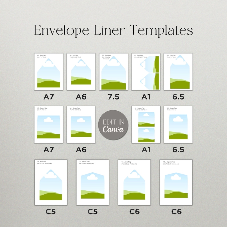 envelop liner for wedding and events, c5, c6, a7
good for 5x7 card envelope, on etsy
liner template