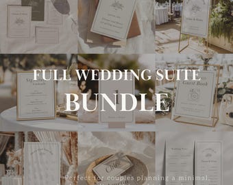 Minimal Wedding Template Bundle - Neutral Floral Suite with Hand-Drawn Borders, Editable Canva Templates | WD03