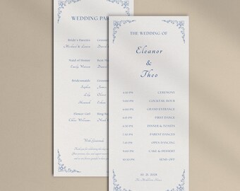Blue Wedding Program Template, Vintage Ceremony Card, Printable Wedding Party, Editable Order of Service, Digital Download | WD19