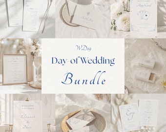 Vintage Blue Wedding Signage Bundle, Editable Canva Day-of Templates, Printable Canva Sign Package | WD19