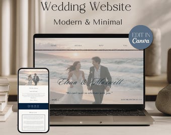 Wedding Website Template – Minimal Blue, Editable Canva Design (Digital Download)
