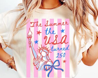 Camiseta Comfort Colors de 250º Aniversário, Camiseta Patriótica de Verão, Camiseta EUA Completa 250 Anos, Camiseta Listrada Estátua da Liberdade, Camiseta para Festa de 4 de Julho
