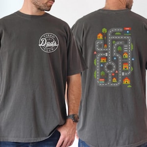Tired Dads Club 2 Sided Shirt, Play Cars On Dad's Back Road Map Tee, Funny Race Track Father's Day Gift, Cute Dad Play Mat T-Shirt