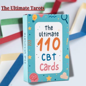 May include: A light blue box of "The Ultimate 110 CBT Cards" with a colourful design. The box features the text "The Ultimate" in white and the number "110" in orange. The box is decorated with stars, clouds, and other icons.