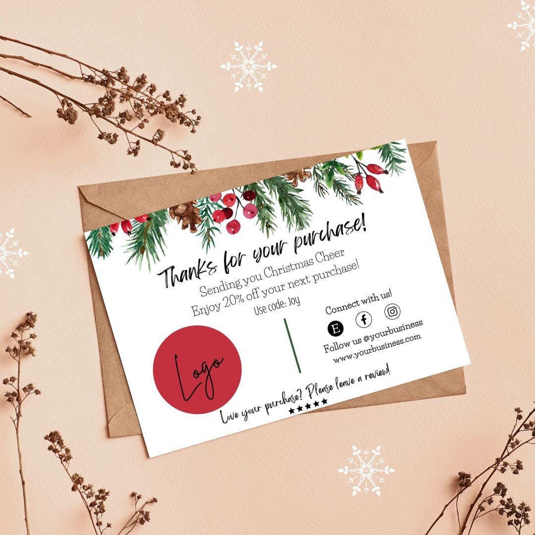 Editable Christmas Thank You Card Template Edit in CANVA Etsy
