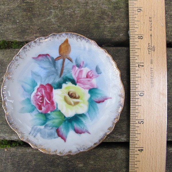Vintage Miniature Handpainted Rose Motif Decorative Plate