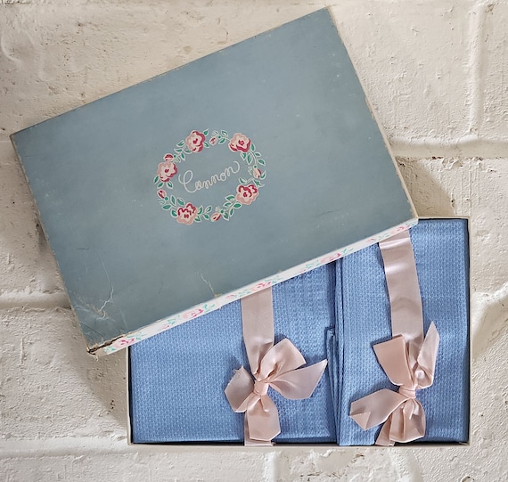 Vintage Cannon Azure Blue Towel Set: NOS Guest Fingertip Towels