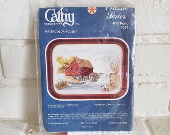 Vintage Cathy Needlepoint Kit Mill Pond 4057 NEVER OPENED  Rudyard Ravisio Design Adapted by Catherine Alexander