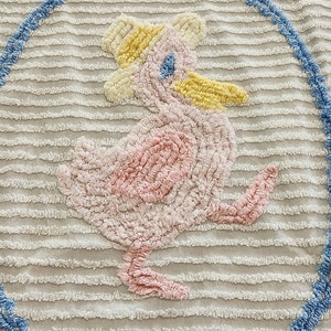 Vintage Chenille Crib Blanket Baby Blanket Toddler Bedspread with Duck