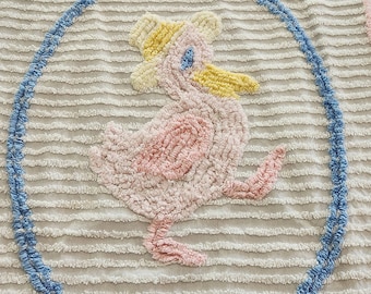 Vintage Chenille Crib Blanket Baby Blanket Toddler Bedspread with Duck