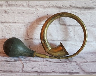 Vintage Brass Car Horn with Rubber Bulb