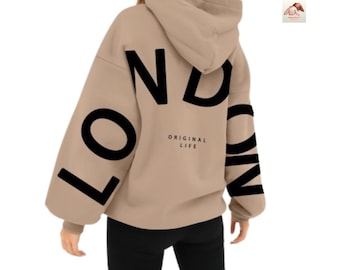 Sweat à capuche unisexe surdimensionné personnalisé avec lettres imprimées noires et manches longues