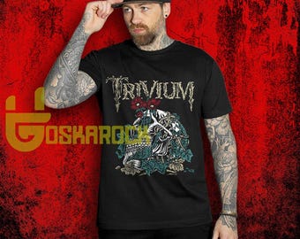 Koszulka zespołu Trivium Skelly Flower, koszulka z nadrukiem metalcore Trivium, koszulka z motywem czaszki i kwiatów, koszulka zespołu heavymetalowego, koszulka unisex z gadżetami