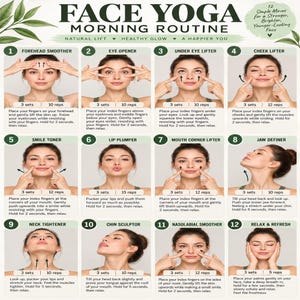 Face Yoga Morning Routine Printable | Face Yoga Exercises | Natural Facial Lift & Glow | Facial Massage Guide | Self Care Wellness
