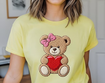 Faux Yarn Valentine's Day Teddy Bear Png, Coquette Valentines Png Heart Design, Valentine Sublimation File, Digital Download