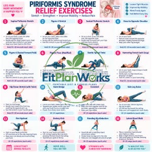 Piriformis Syndrome Relief Exercises Printable, Glute & Hip Mobility Routine, Sciatica-Friendly Stretching Guide, Hip Pain Relief PNG PDF