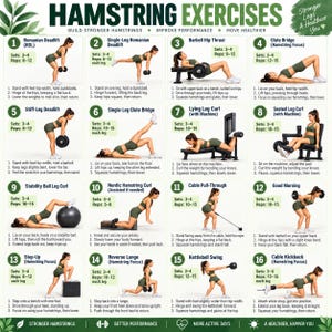 Hamstring Exercises Printable PDF | Hamstring Exercise Chart | Leg Strength & Flexibility Workout Poster
