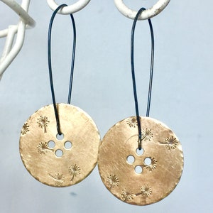 Dandelion Button Earrings in Brass image 2