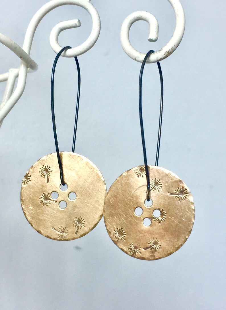 Dandelion Button Earrings in Brass image 2