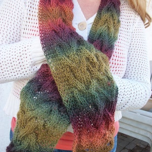 PDF Knitting Pattern: Autumn Waves Cabled Cowl-Scarf. Circle Scarf. Buttoned. Rustic. Fall Colors. Cozy. DIY Accessory. image 1