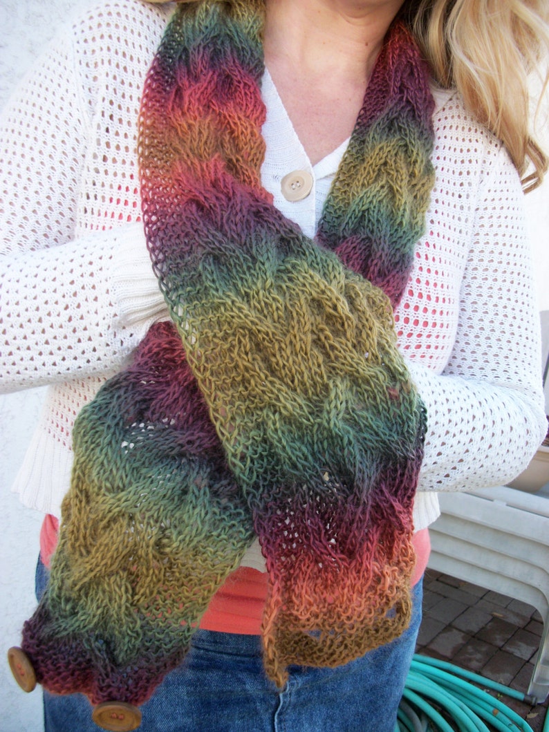 PDF Knitting Pattern: Autumn Waves Cabled Cowl-Scarf. Circle Scarf. Buttoned. Rustic. Fall Colors. Cozy. DIY Accessory. image 1