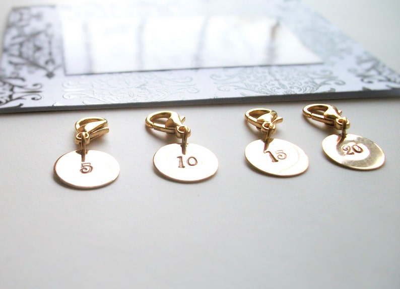 Removable Knit Stitch Markers. Row Marker. Row Counter. Knitters Gift Set of Four, Round, Brass. image 5