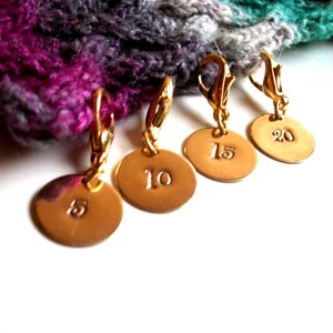 Removable Knit Stitch Markers. Row Marker. Row Counter. Knitters Gift Set of Four, Round, Brass. image 2