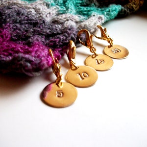 Removable Knit Stitch Markers. Row Marker. Row Counter. Knitters Gift Set of Four, Round, Brass. image 4