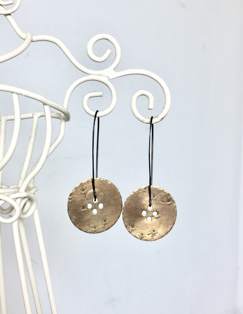 Dandelion Button Earrings in Brass image 6