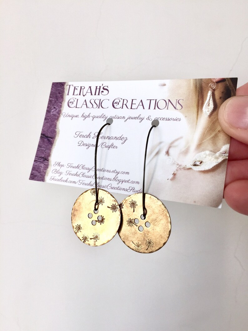 Dandelion Button Earrings in Brass image 1