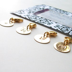 Removable Knit Stitch Markers. Row Marker. Row Counter. Knitters Gift Set of Four, Round, Brass. image 1