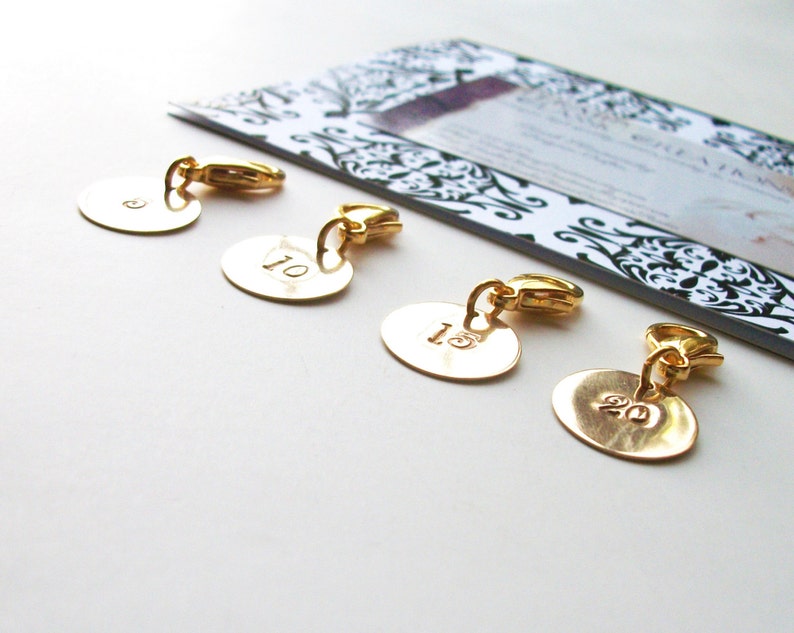 Removable Knit Stitch Markers. Row Marker. Row Counter. Knitters Gift Set of Four, Round, Brass. image 1