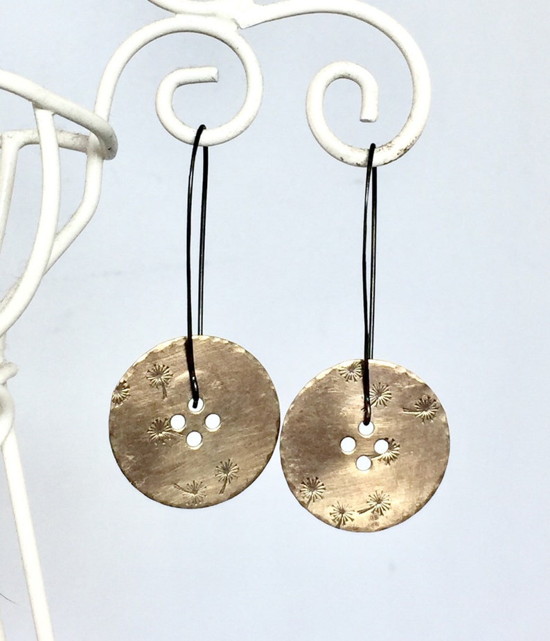 Dandelion Button Earrings in Brass image 3