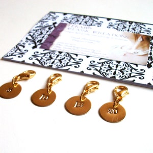 Removable Knit Stitch Markers. Row Marker. Row Counter. Knitters Gift Set of Four, Round, Brass. image 3