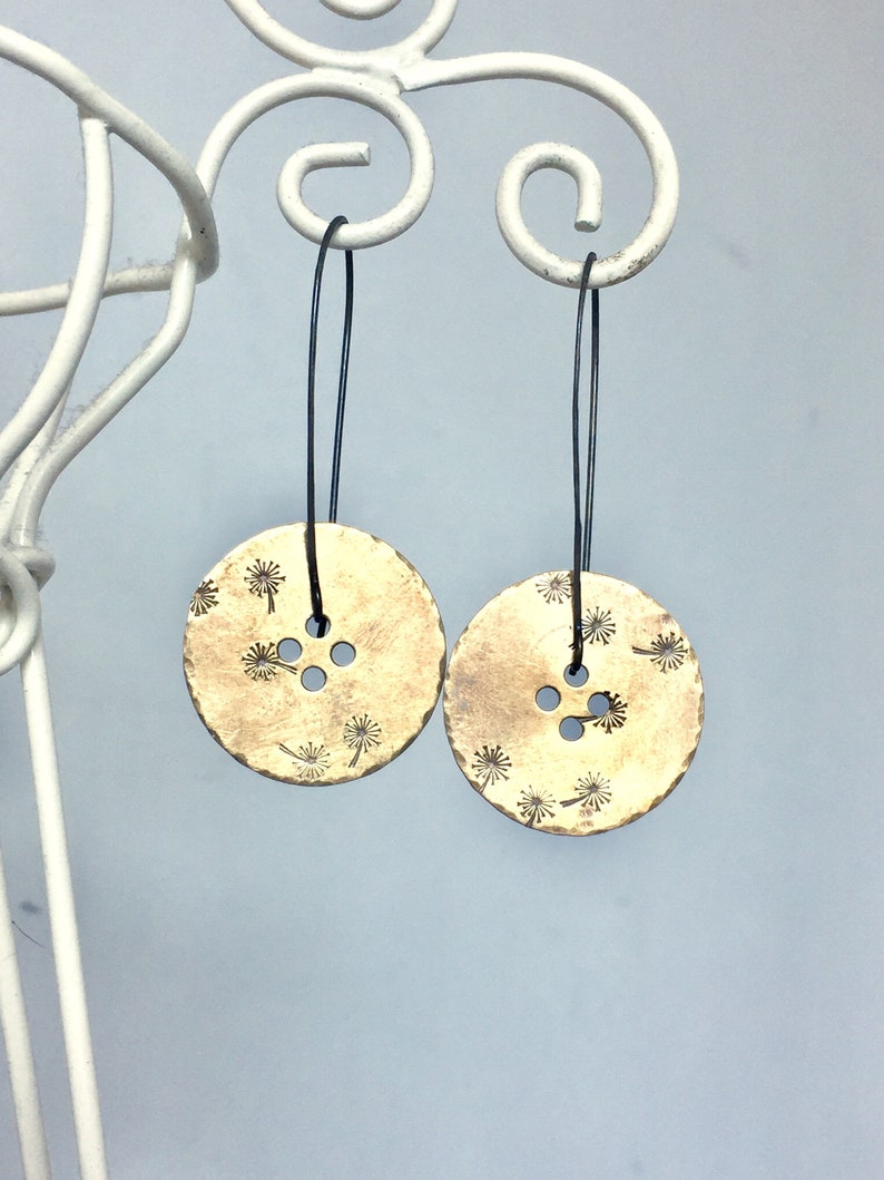 Dandelion Button Earrings in Brass image 4