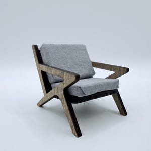 Miniature Armchair in 1:24 Scale with Wood and Fabric